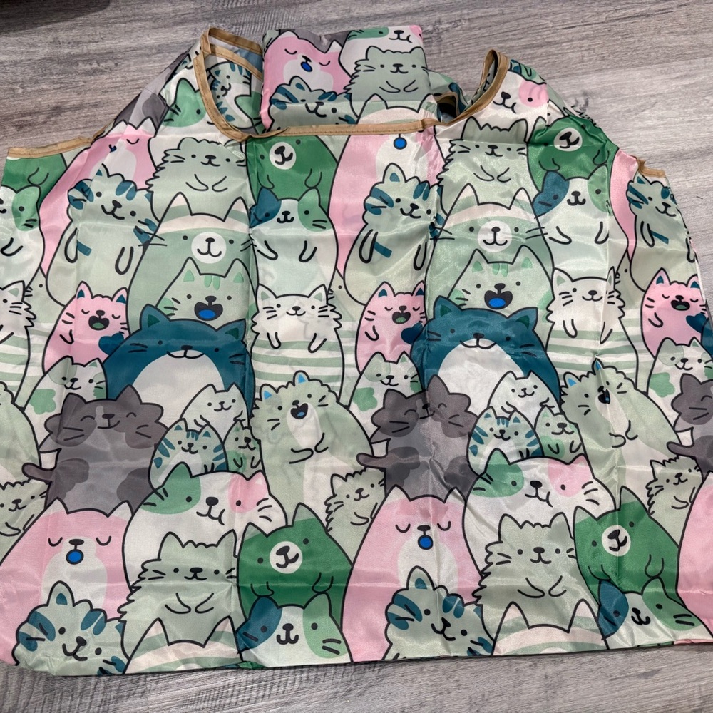 Cute Cat Print Reusable Foldable Shopping Bag 15x20in Nylon